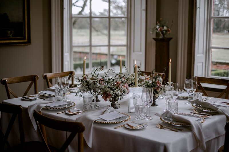 The Drawring room at Iscoyd Park- small table setting