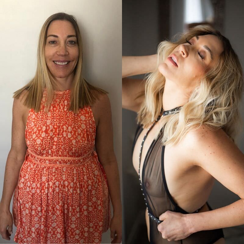 before & after images of a woman in her 50s getting her boudoir images taken
