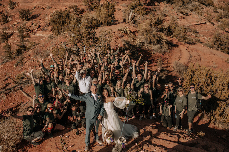 group photo on their elopement day in arizona