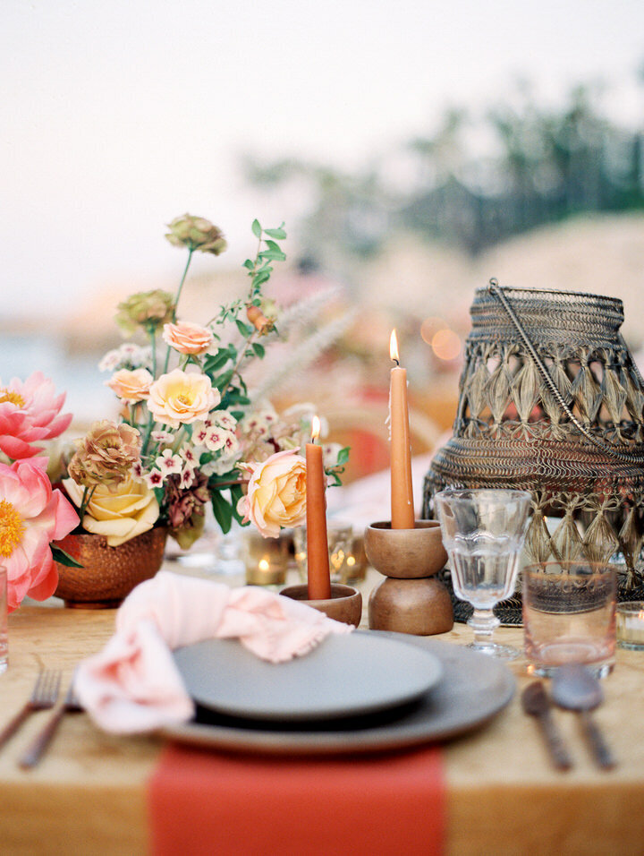 bohemian wedding table at one and only palmilla wedding