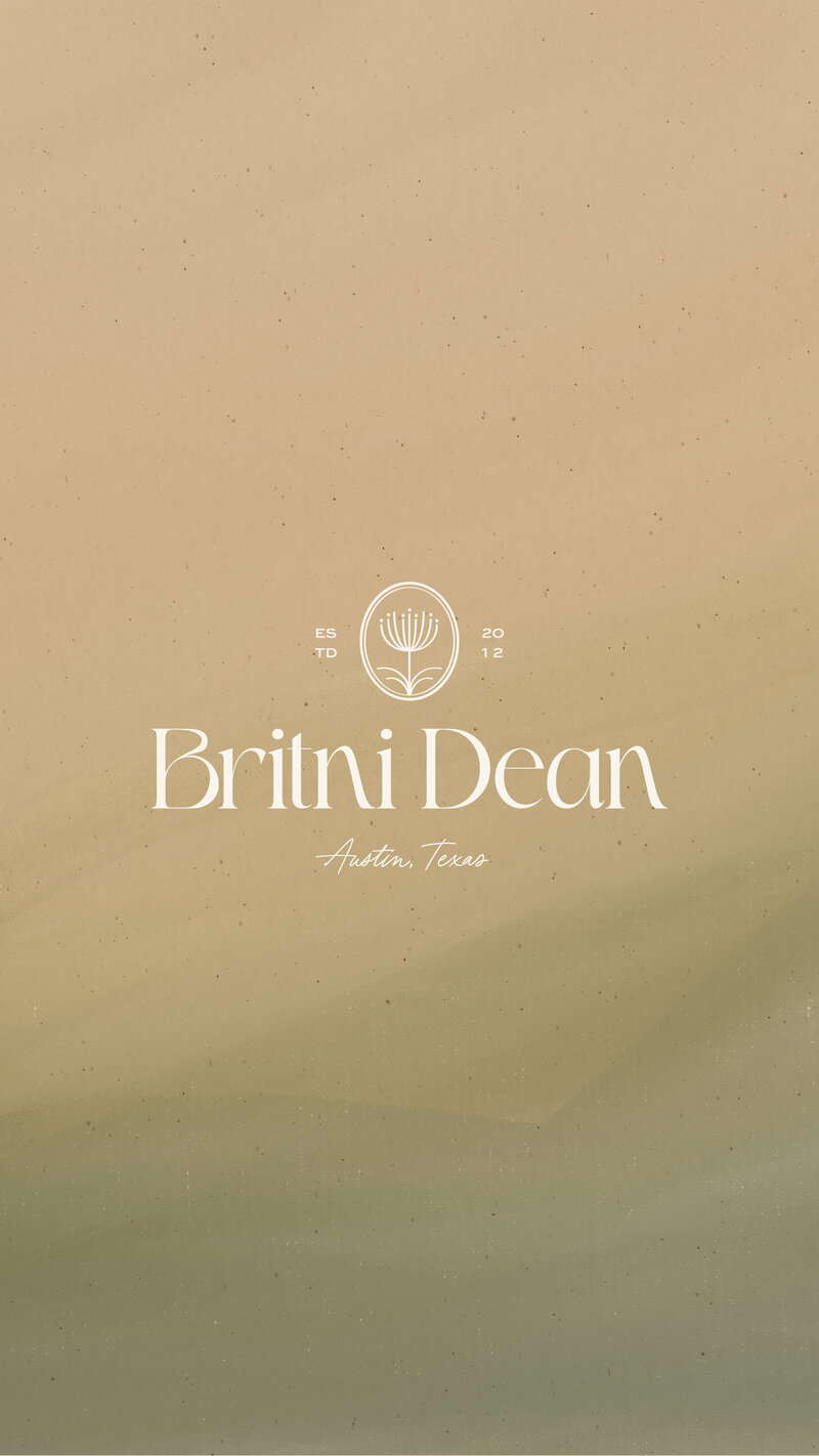 Britni Dean photography logo on a tan blue and green gradient texture background