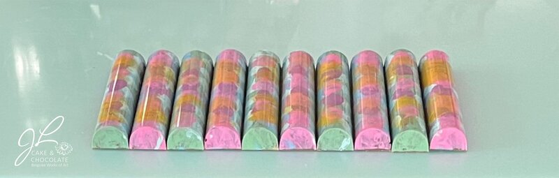 rounded hand-painted filled chocolate bars inspired by Monet's watercolours of Waterlilies