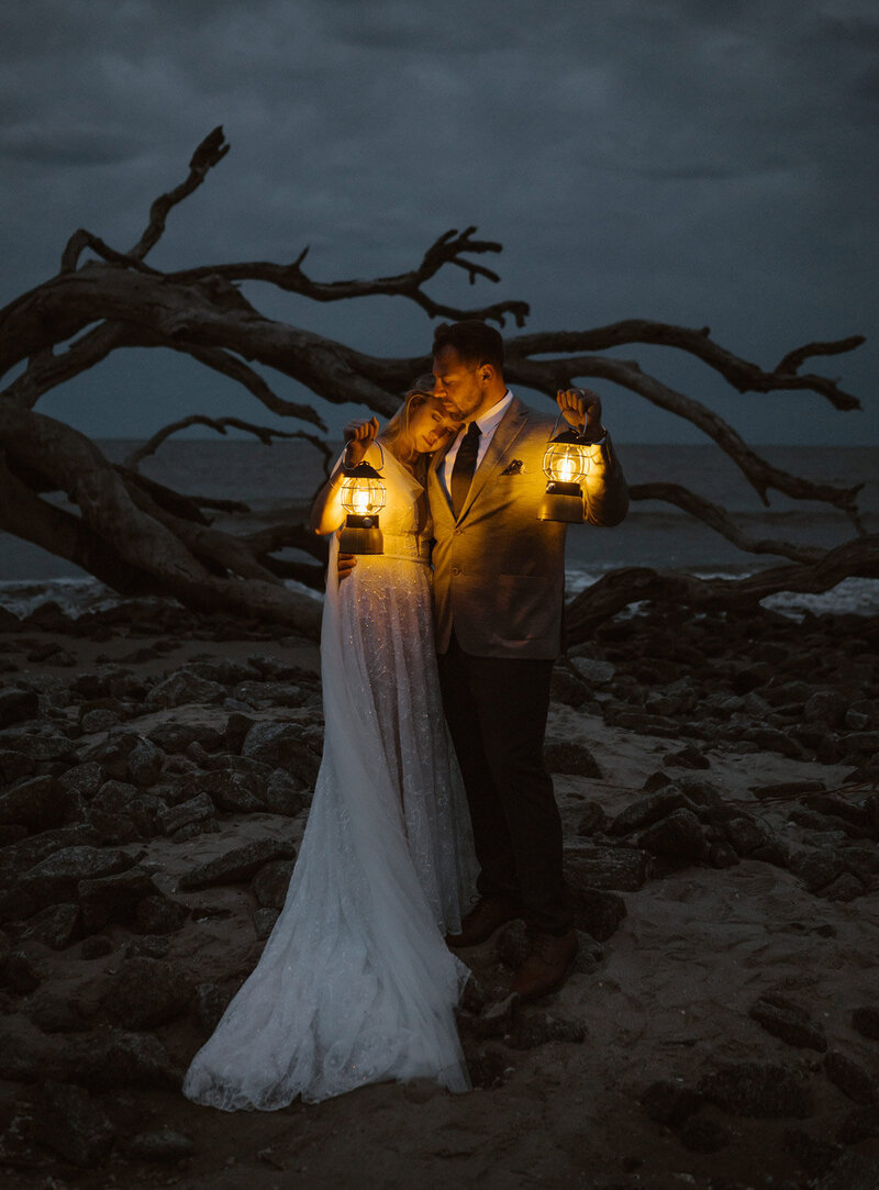 Couple holding lanterns on Jekyll Island, Georgia by Karen Norian Photography
