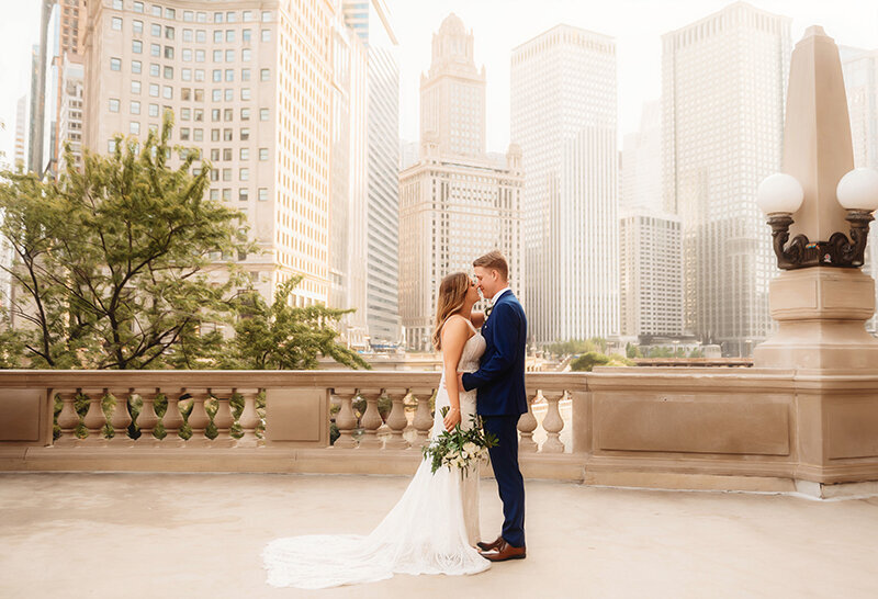 Bride and Groom emb race during their Elopement in Chicago, IL.