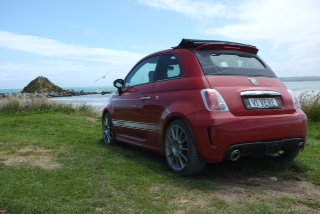 Fiat 500 convertible, red named Vivere, Southland, New Zealand