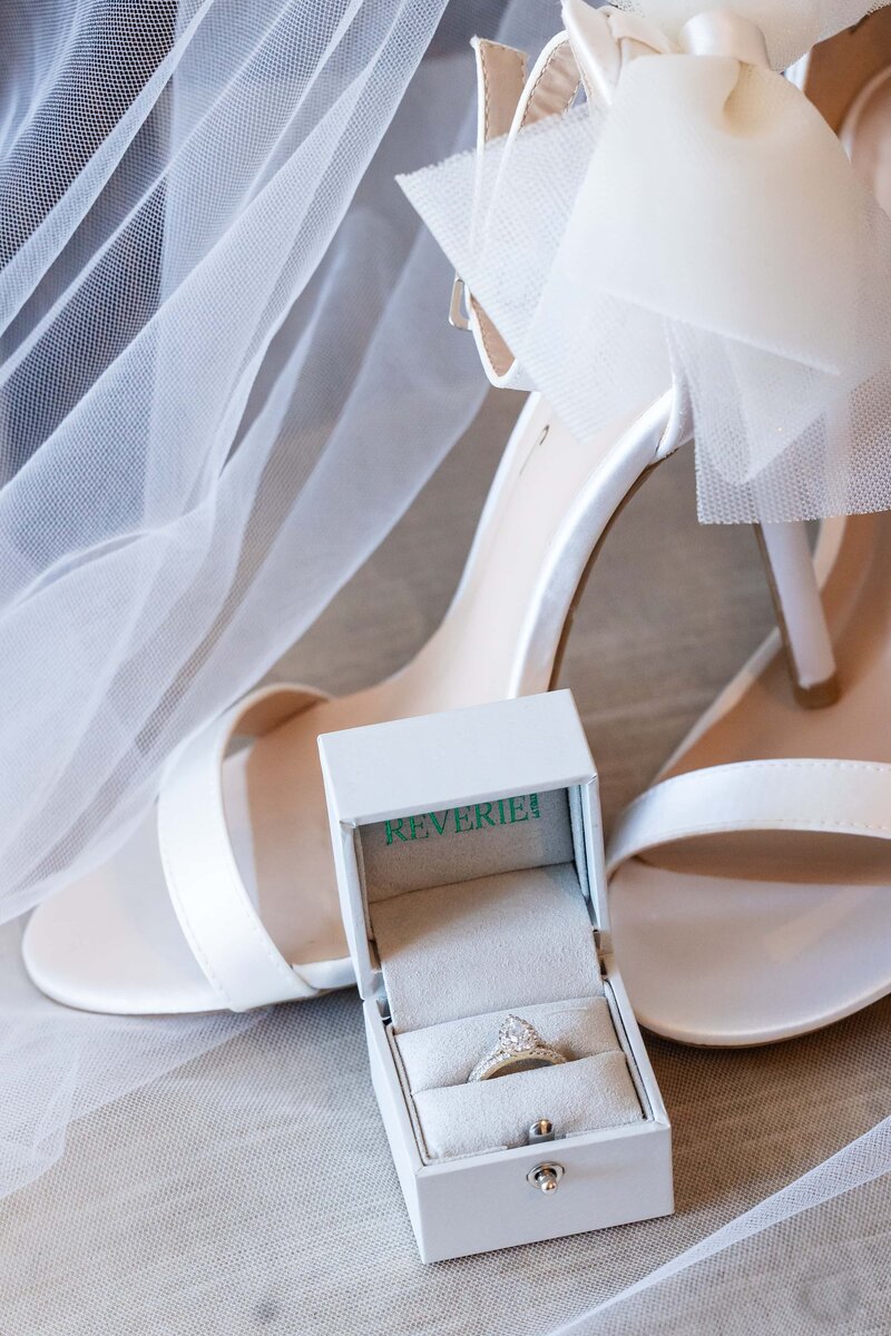 Wedding Details with The Ring, Veil, and Heels by Phavy, St. Simon's Wedding Photographer