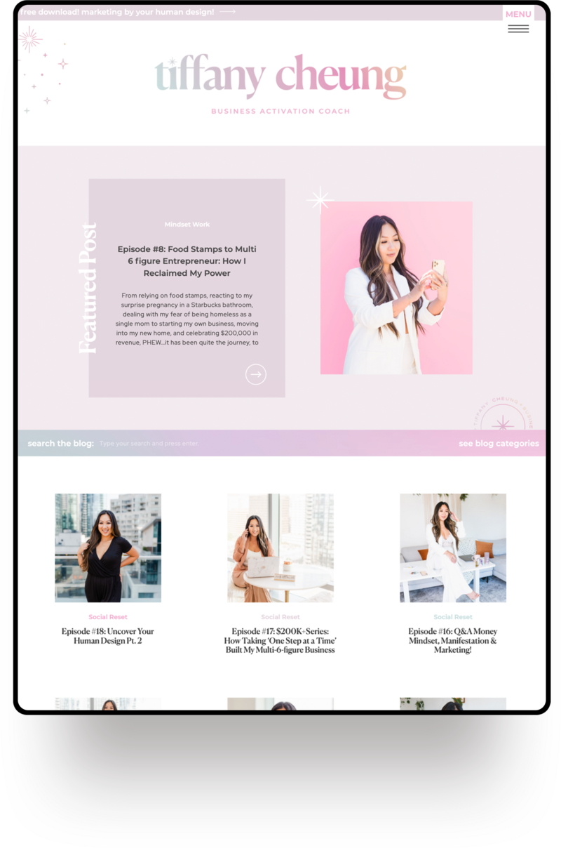 Two Day Showit EMShop Template Customization Intensive for Tiffany Cheung Business Coach