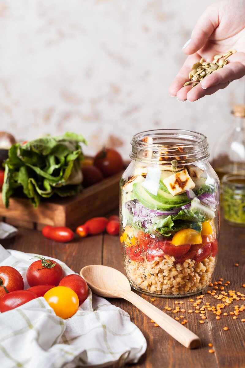 Salad in a Jar made of healthy ingredients