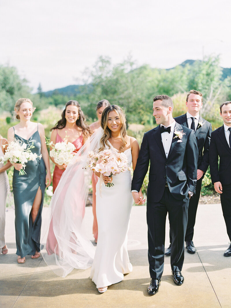 couple and bridal party at the estate yountville