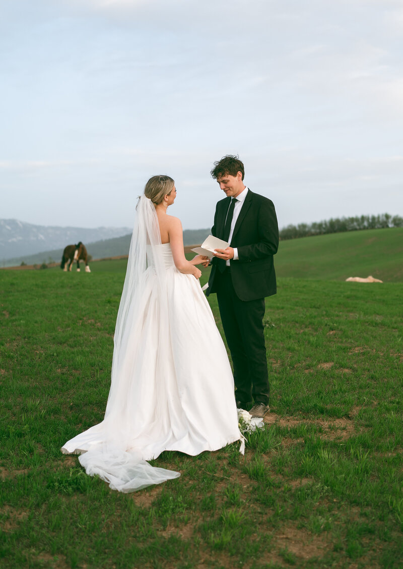 colorado elopement photographer in aspen, bride and groom sharing vows