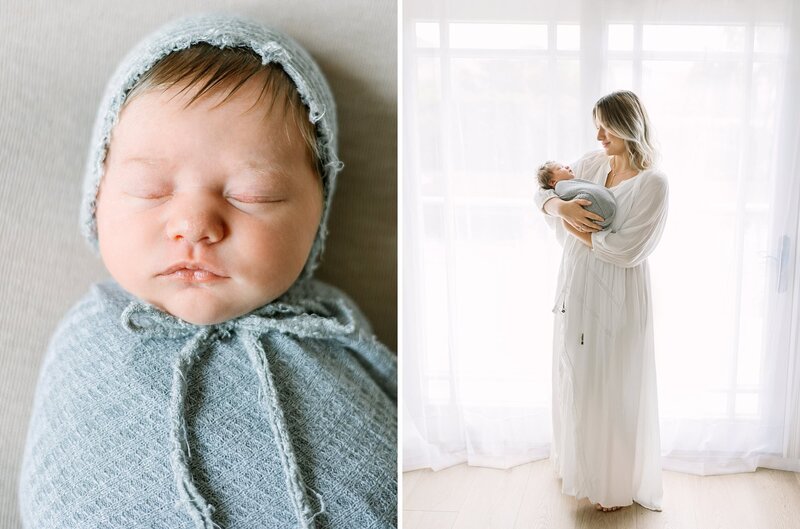 A mom holds her new baby in Daniele Rose Photography's natural light Camarillo studio
