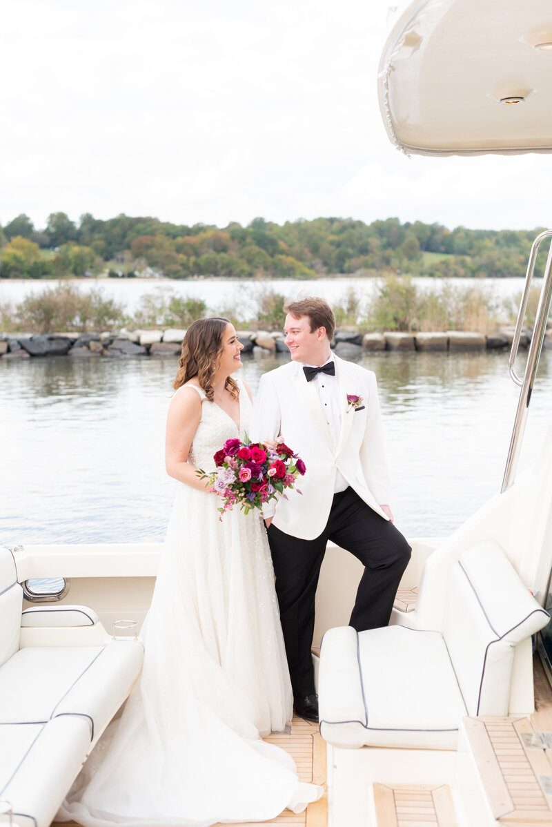 Bride and groom at luxury wedding as part of a black tie  Chesapeake Bay Virginia wedding