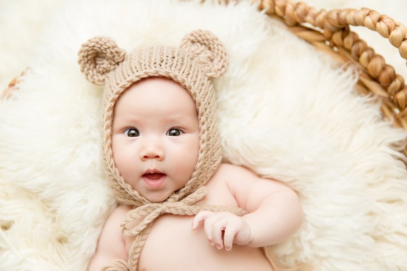 3 month old baby with bear hat
