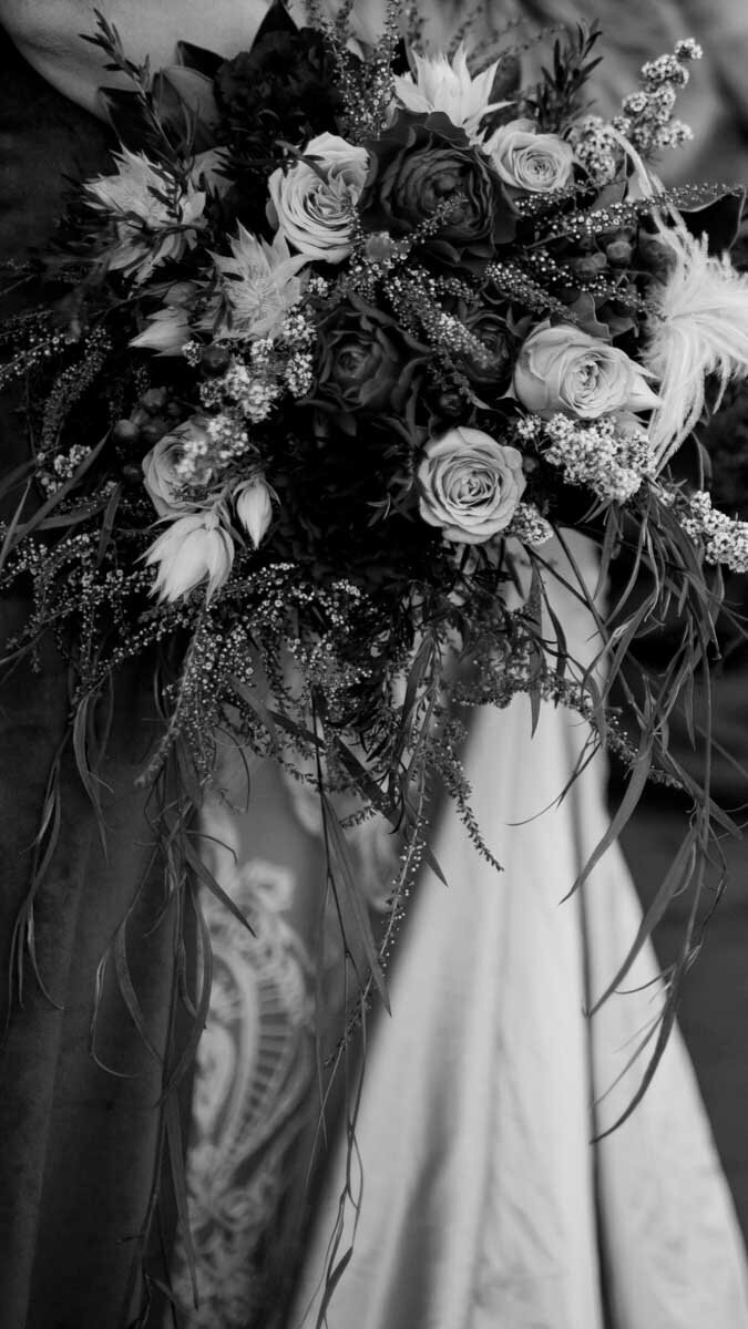 Black and white flower wedding bouquet