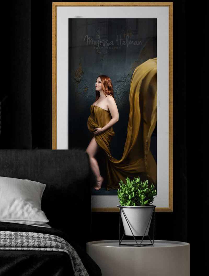 Pittsburgh photography studio specializing in maternity sessions creating a fine art framed art for clients home about nightstand