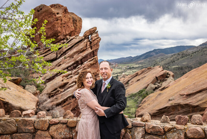 Wedding Photo in front of the view at Red Rocks