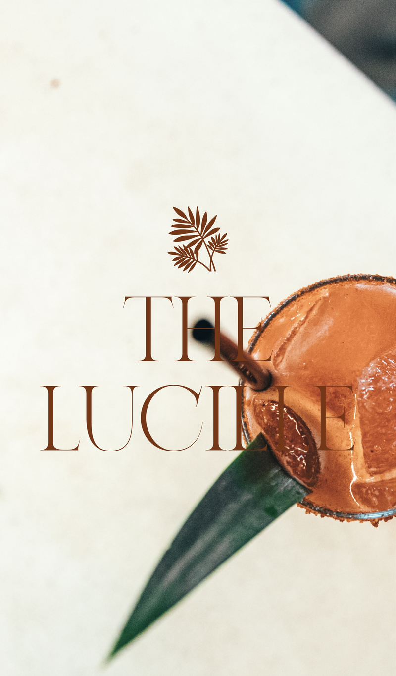 Luxury branding service for client, The Lucille. An illustrated leaf logo in rust with the words: "The Lucille" stacked below it in rust font.