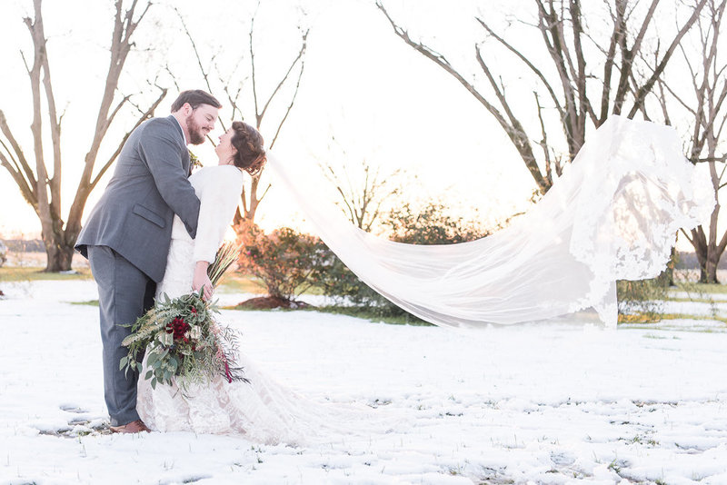 Snow Wedding in Alabama - Long Veil - Veil Toss