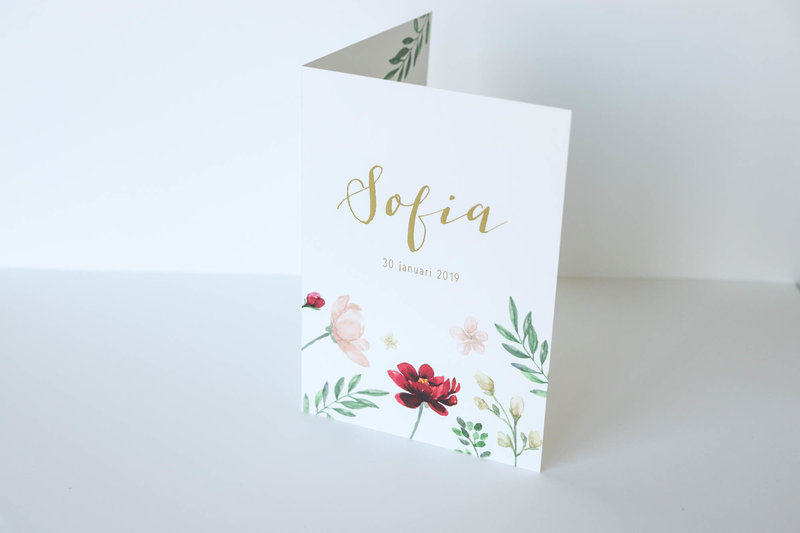 Geboortekaartje Sofia met watercolor bloemen