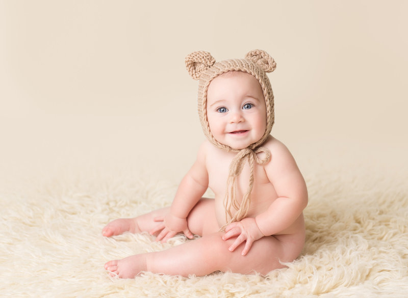 baby with bear hat 6 months