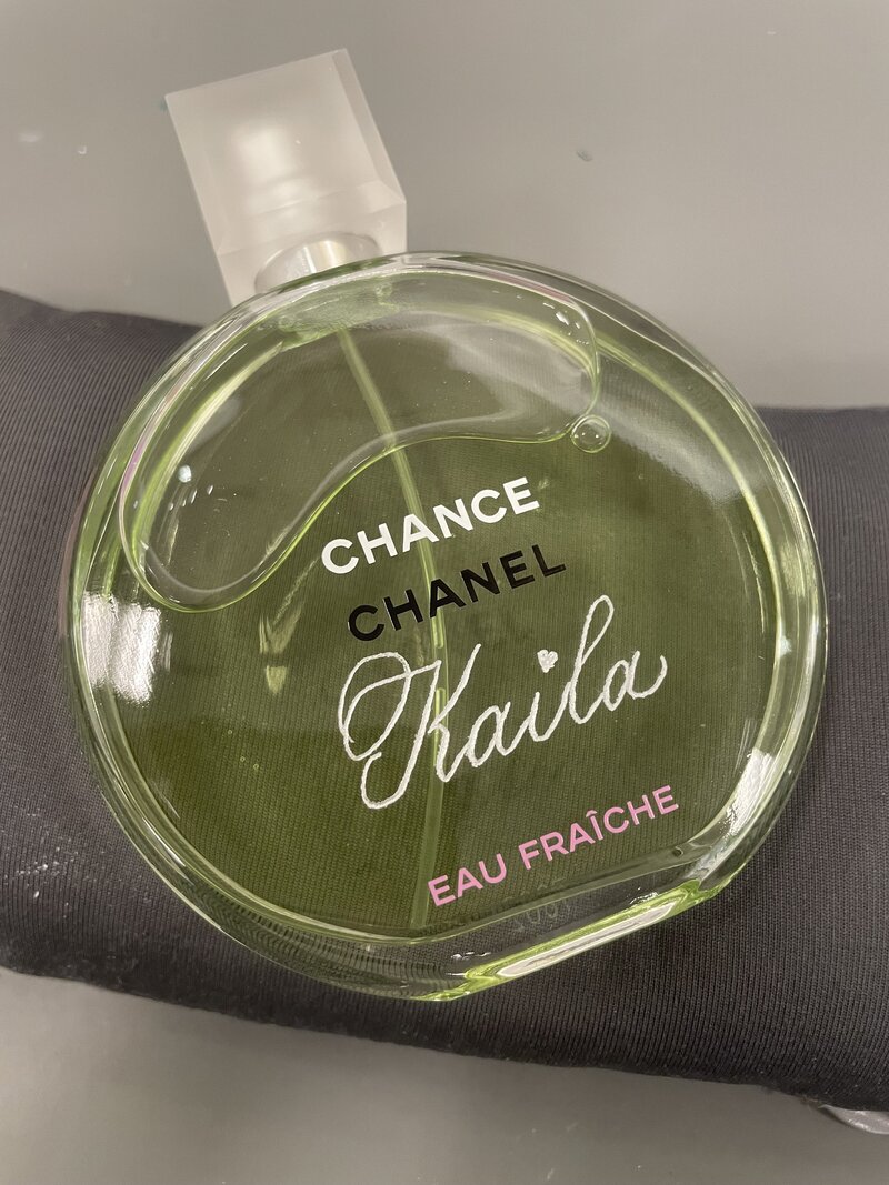 Calligraphy Engraved on Chanel Chance Perfume Fragrance Bottle