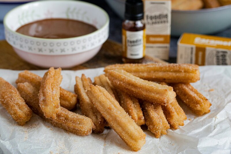 Classic Churros with a chocolate dipping sauce 