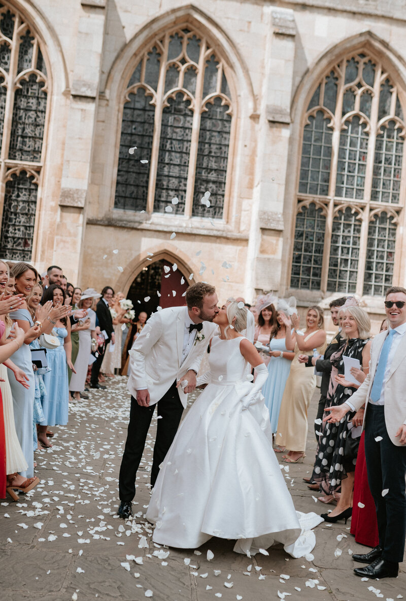 Modern wedding couple walking hand in hand outside Finca Morneta in Mallorca Spain