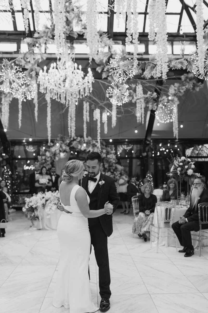bride and groom first dance at reception