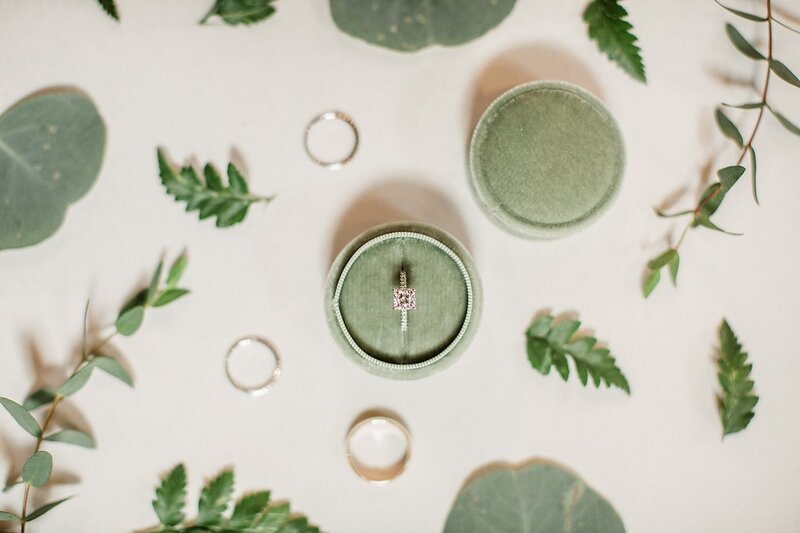 greenery and wedding rings by Knoxville Wedding Photographer, Amanda May Photos