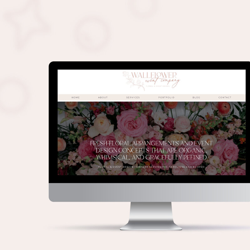 Screen capture of Wallflower Event Company Charlotte NC Wedding Design and Florist Wedding Photographer showit website design displayed on iMac