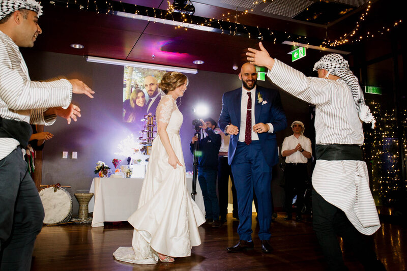 Wedding couple dancing at wedding reception