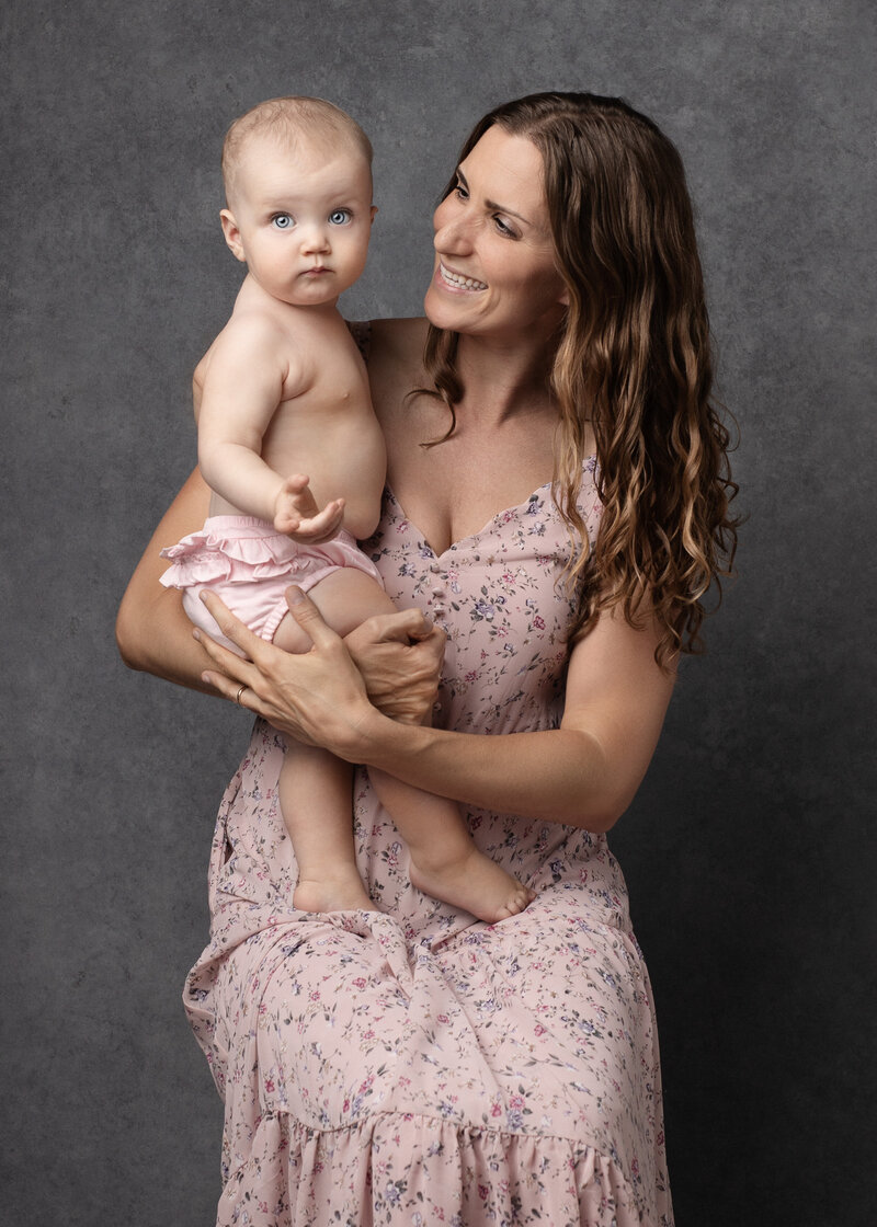 Mother and baby in pink by California portrait photographer