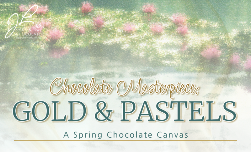 header chocolate masterpiece monet spring collection Gold & Pastels. A watercolour like image of waterlilies on a pond