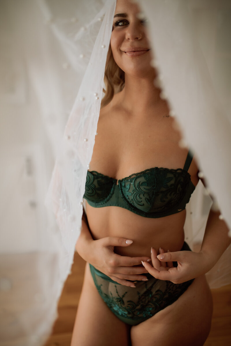 woman in lingerie and a veil