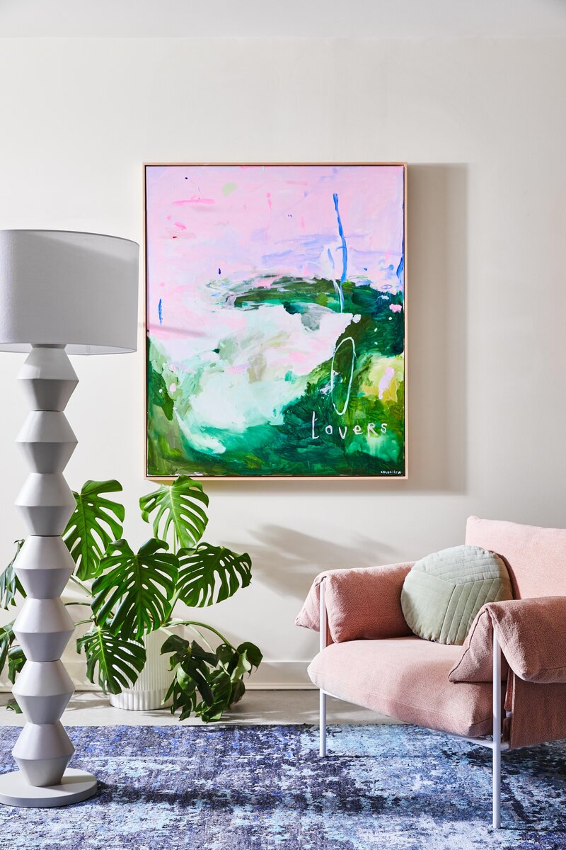 Modern living room styled with artwork and decor during interior design consultation by Lisa Hunter Interiors.