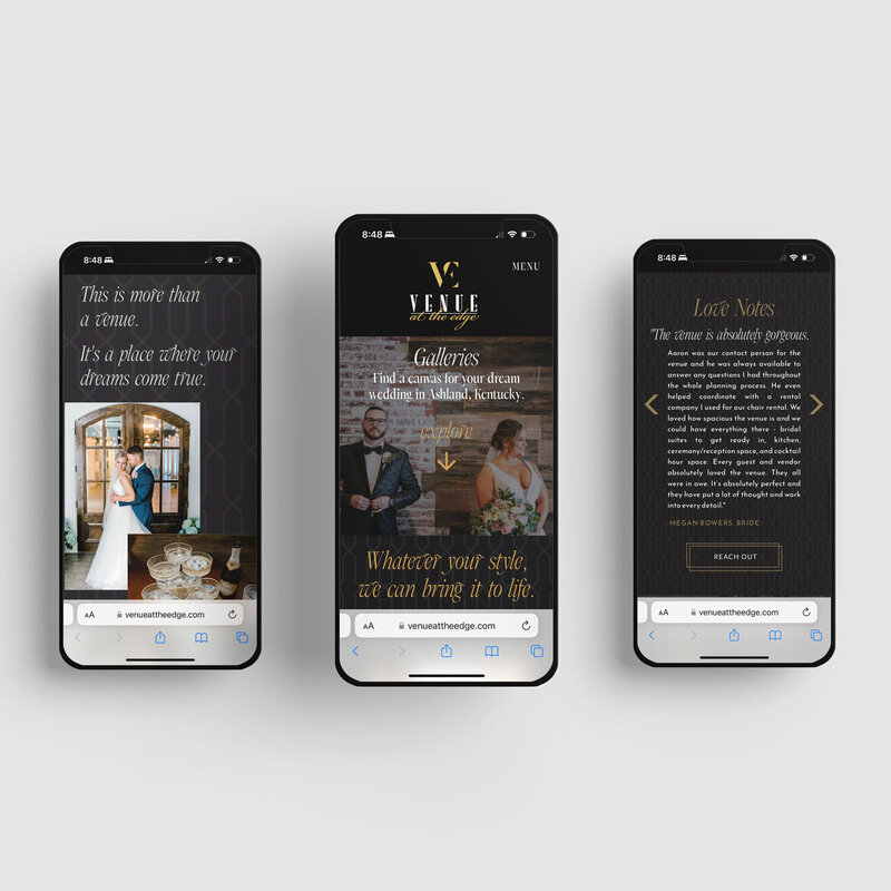 Mobile website design for a wedding venue