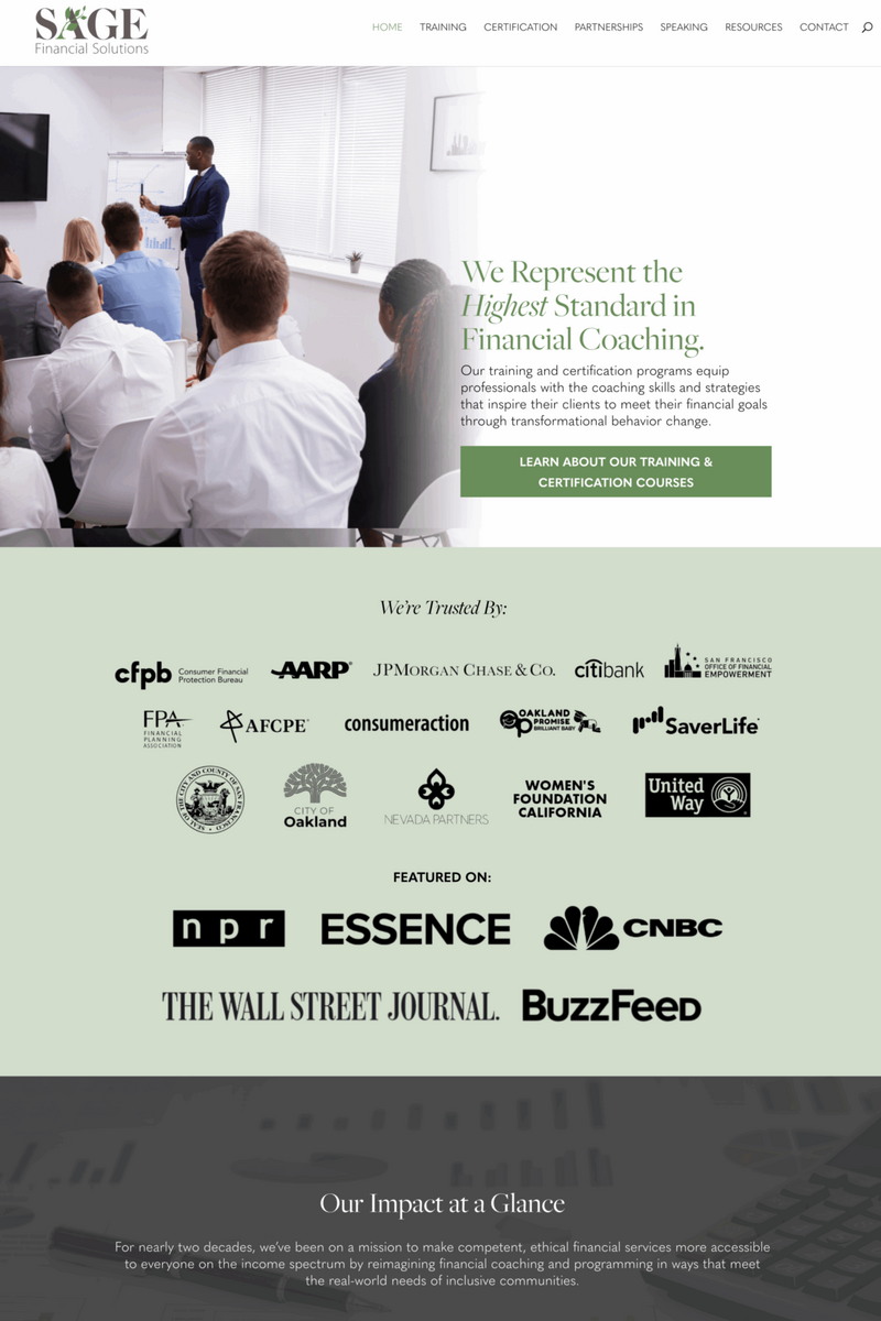 Green, white, and grey wordpress website design for a nonprofit website before redesign.