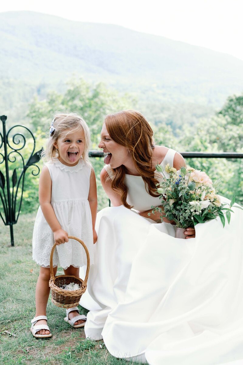 bride and flower girls make silly faces at wilburton inn