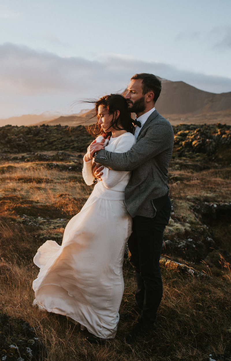 couple embracing in iceland