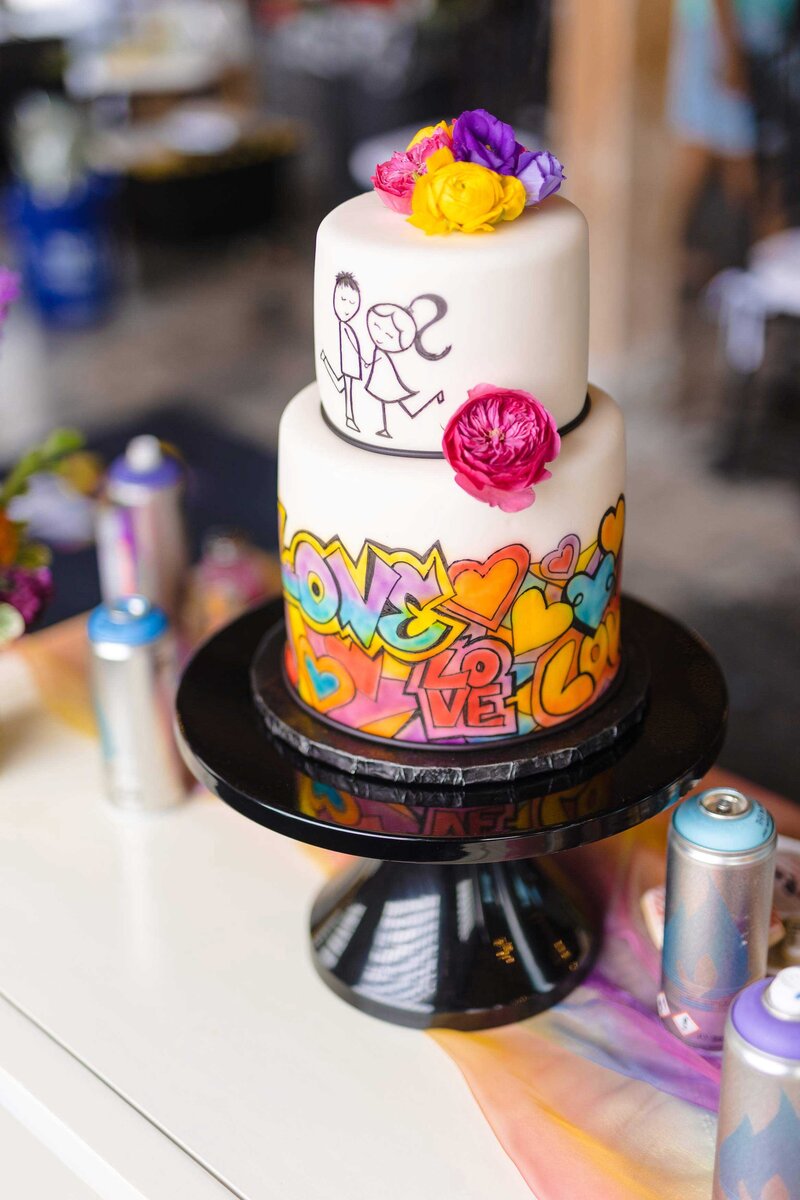 Graffiti themed wedding cake