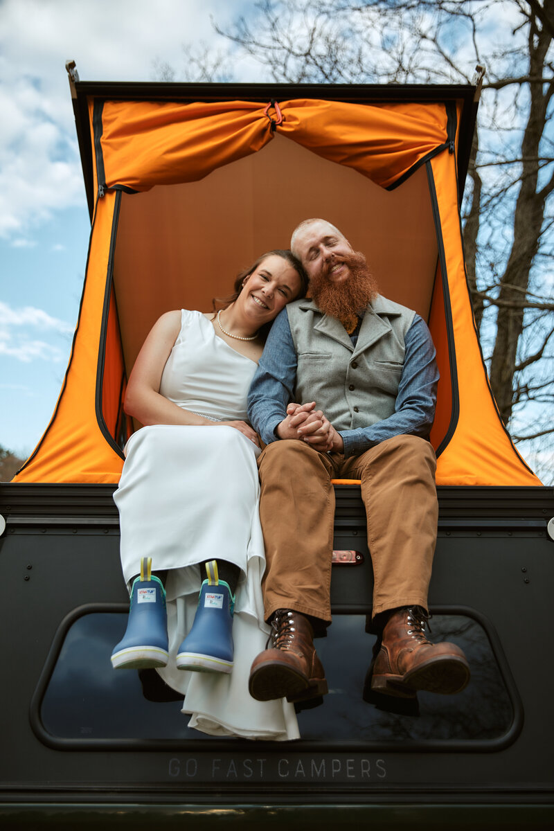 Camping bride and groom Cleveland wedding photographer