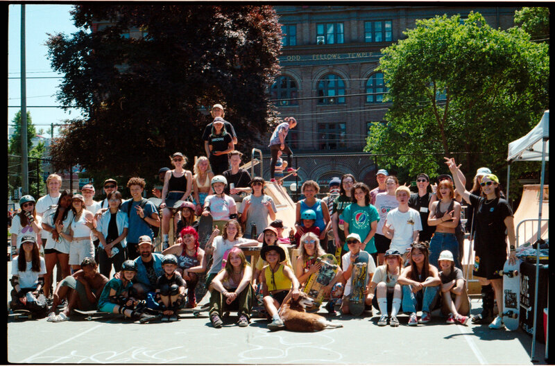 Large group photo  of skaters at Capitol Hill skate park