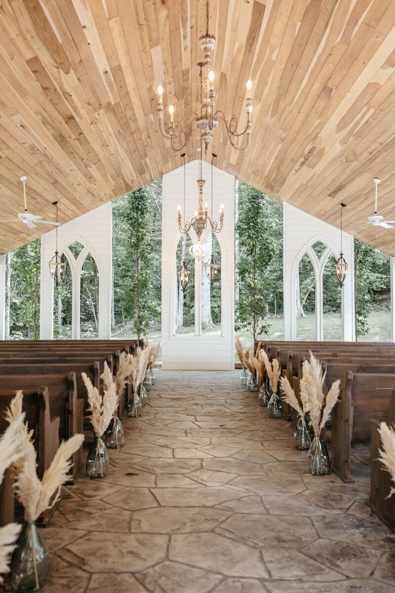Boho inspired wedding design at Firefly Lane indoor outdoor chapel