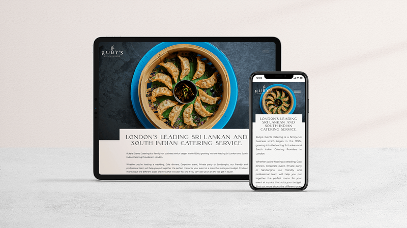 The Ruby's Catering website displayed on an iPad and an iPhone