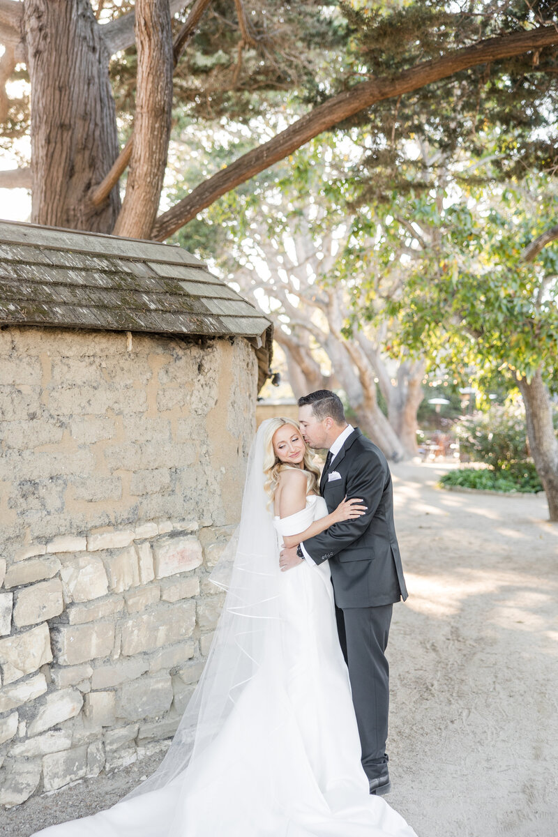 Bride and groom at the Barns