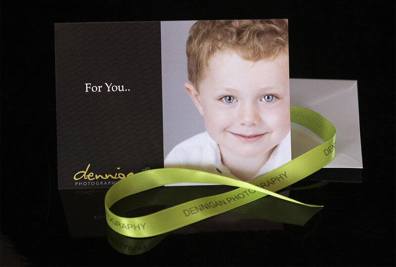 Photography gift voucher with lime green ribbon