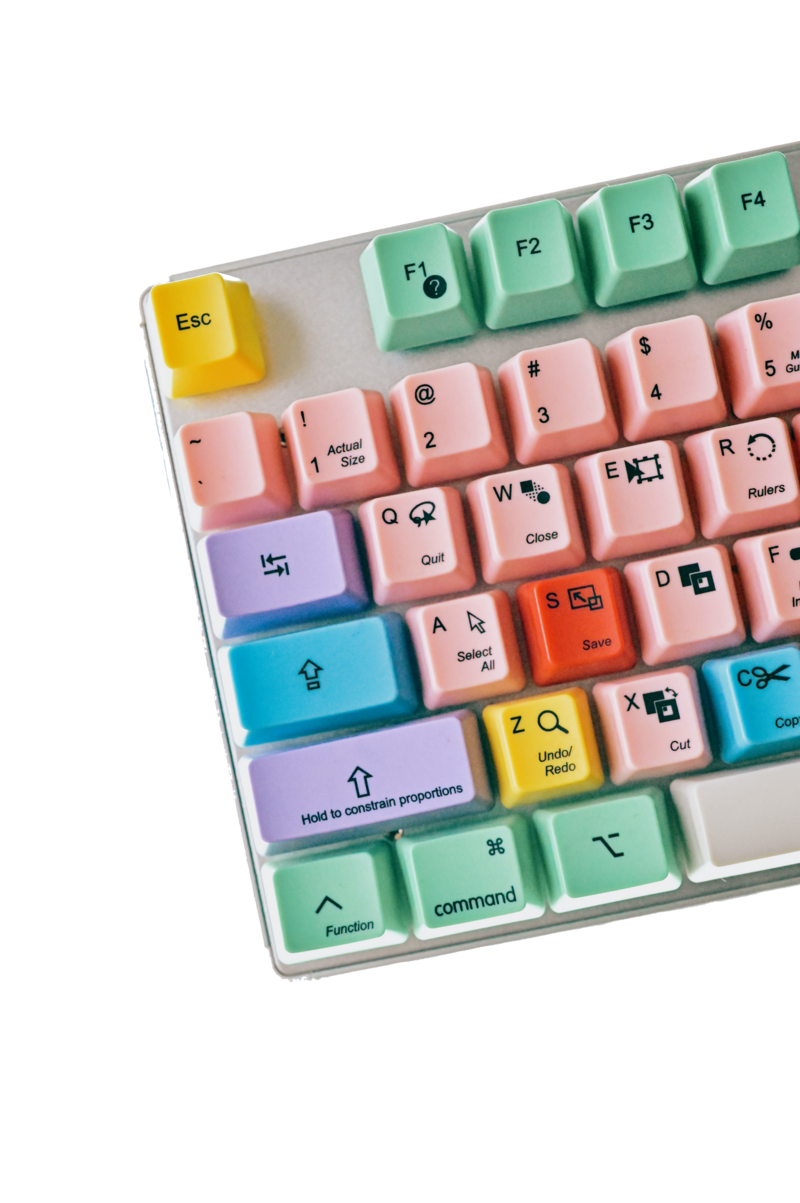 Keyboard with multi-colored keys