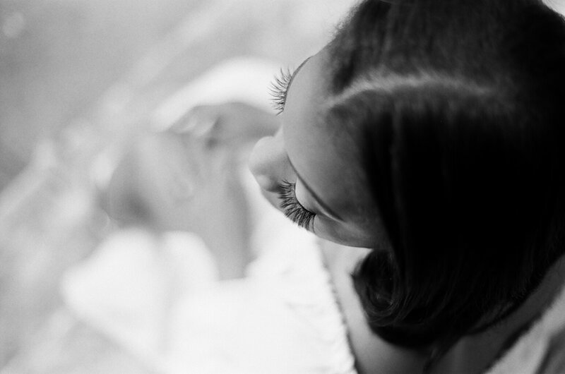 brides lashes in engagement shoot