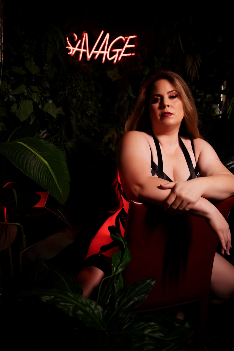 Radiant plus-size boudoir shot capturing the boldness and confidence of a curvy woman in Scottsdale, AZ