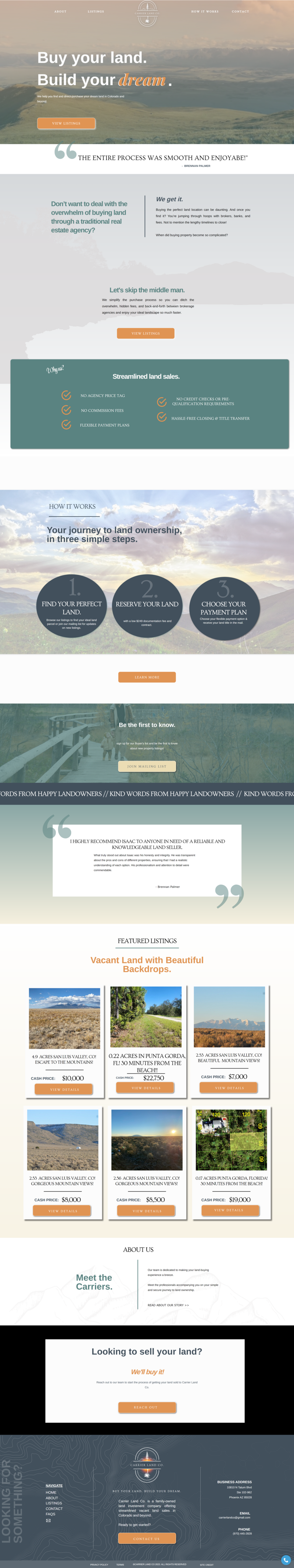 Carrier Land Co web design home page mockup on a macbook screen